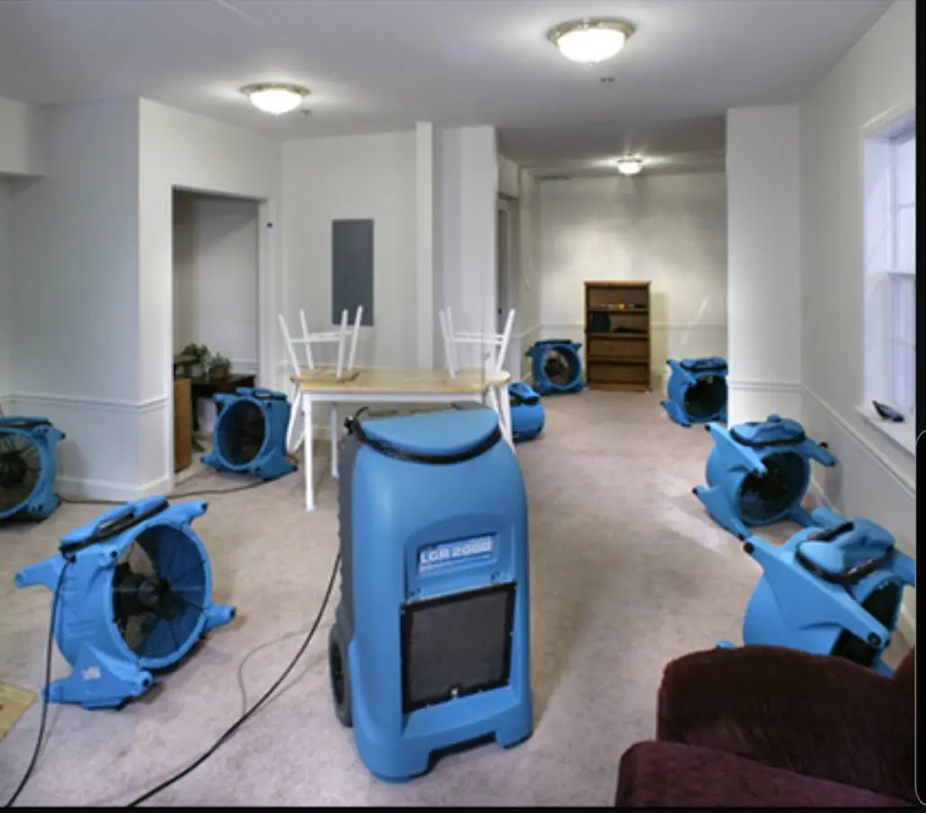Air movers and dehumidifier setup for Water Extraction & Removal in Davidson